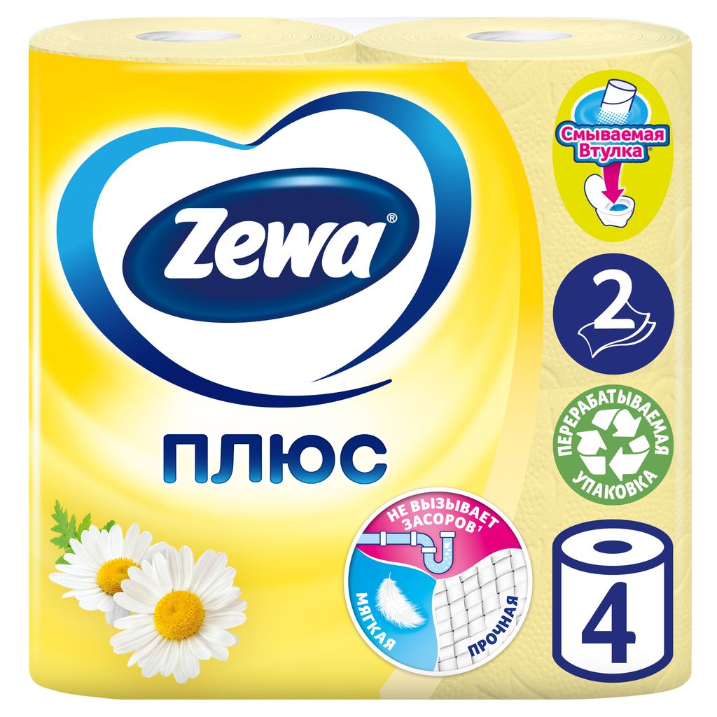 фото упаковки Zewa plus Туалетная бумага двухслойная Ромашка