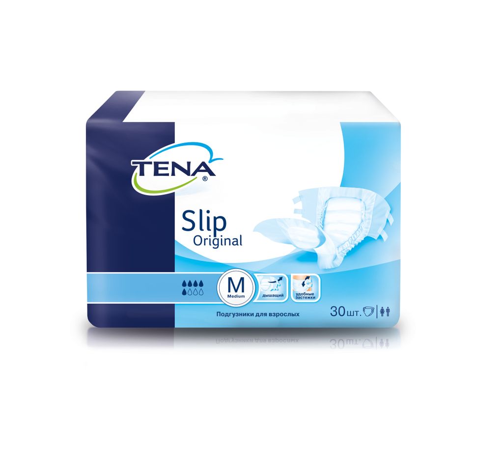 фото упаковки Подгузники для взрослых Tena Slip Original, Medium M (2), 5 капель, 30 шт. фото упаковки Подгузники для взрослых Tena Slip Original
