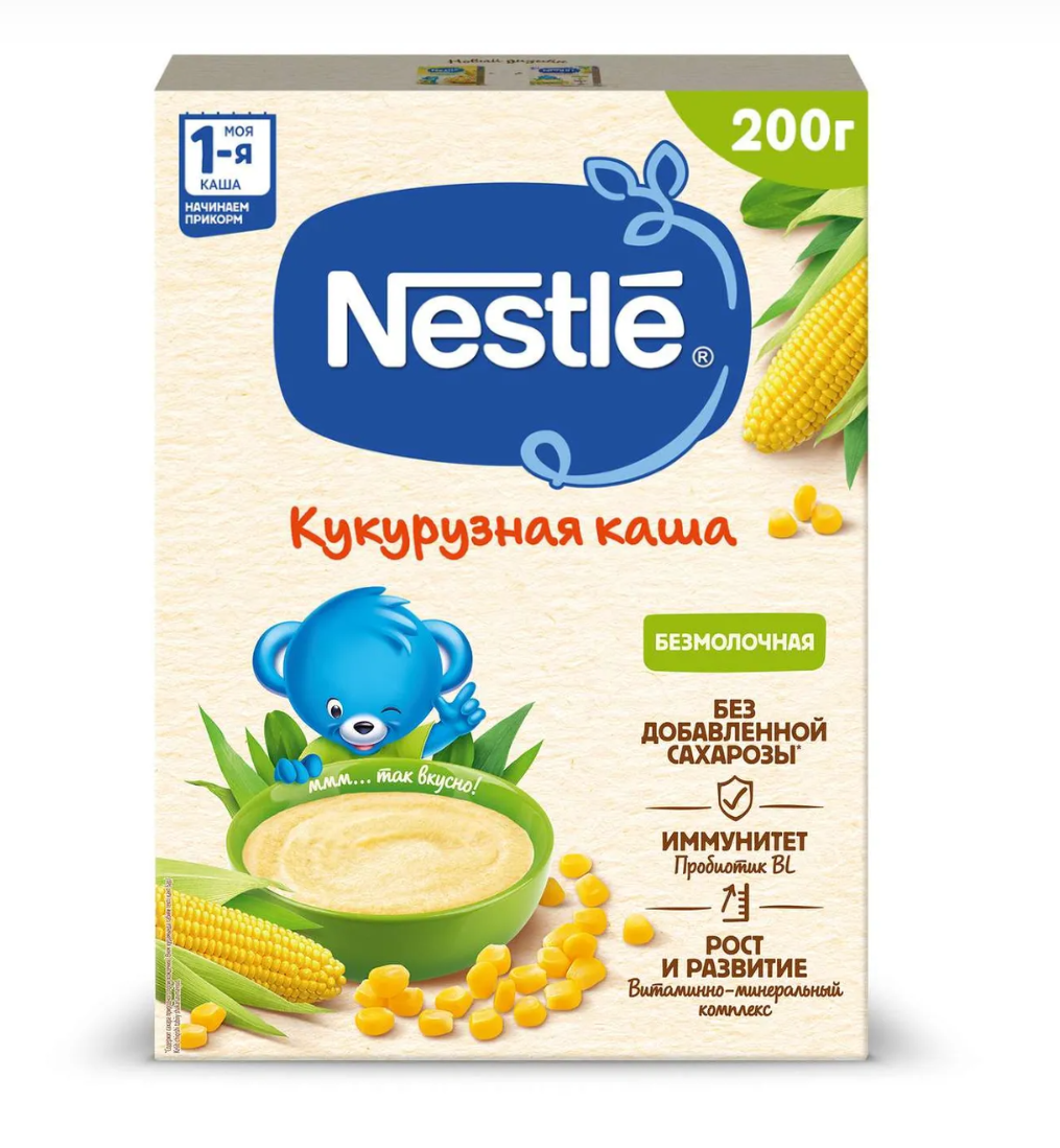 фото упаковки Nestle Каша безмолочная Кукурузная
