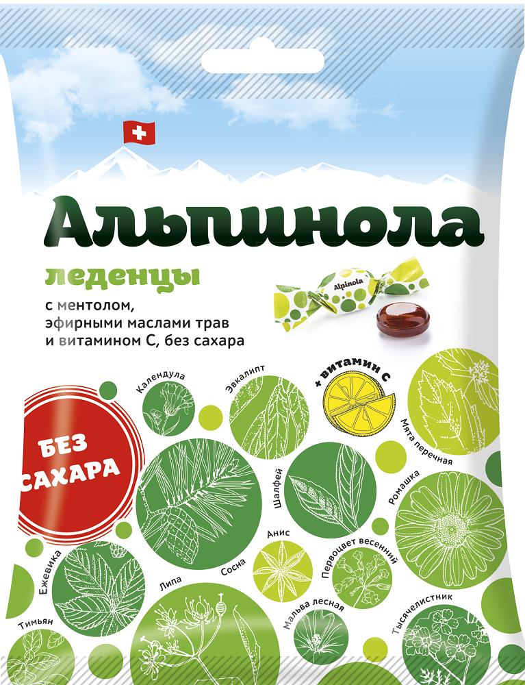 фото упаковки Альпинола леденцы без сахара ментол-эфирные масла трав-витамин С