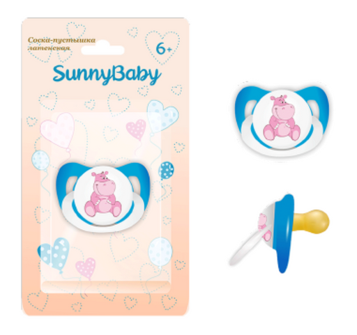 SunnyBaby Соска-пустышка классика Бегемот, для детей с 6 месяцев, латексные, 1 шт.