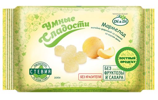 Умные сладости Мармелад желейно-формовой со стевией, со вкусом дыни, 200 г, 1 шт.