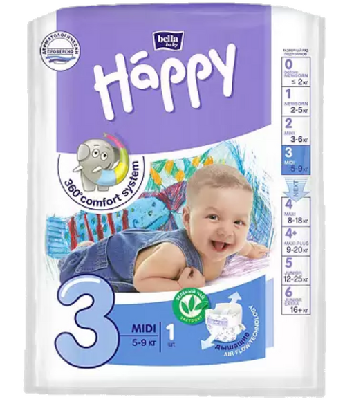 Bella Baby Happy 3 midi Подгузники детские, 5-9 кг, 1 шт.