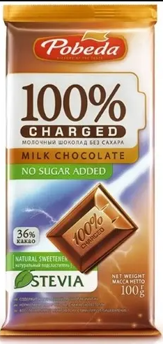 Чаржед шоколад молочный без добавления сахара, 36% какао, 100 г, 1 шт.