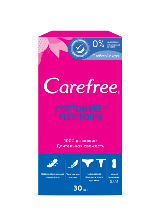 Carefree Cotton Feel FlexiForm Fresh прокладки ежедневные, прокладки ежедневные, 30 шт.
