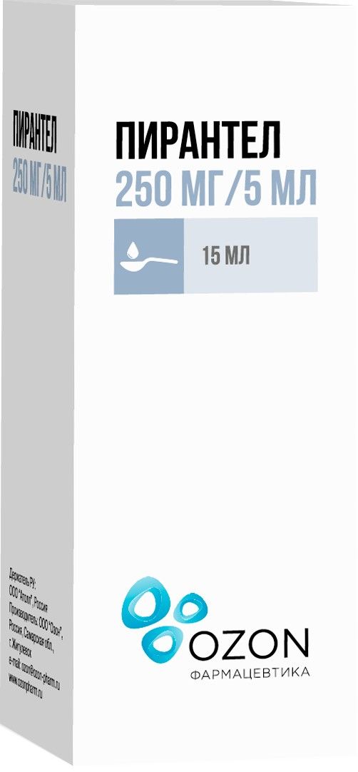 Пирантел, 250 мг/5 мл, суспензия для приема внутрь, 15 мл, 1 шт.