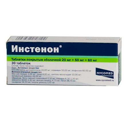 Инстенон, 20 мг+50 мг+60 мг, таблетки, покрытые оболочкой, 30 шт.