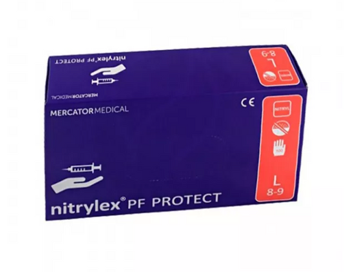 Mercator Medical Nitrylex PF Protect перчатки смотровые нитриловые, L, перчатки неопудренные нестерильные, пара, 1 шт.